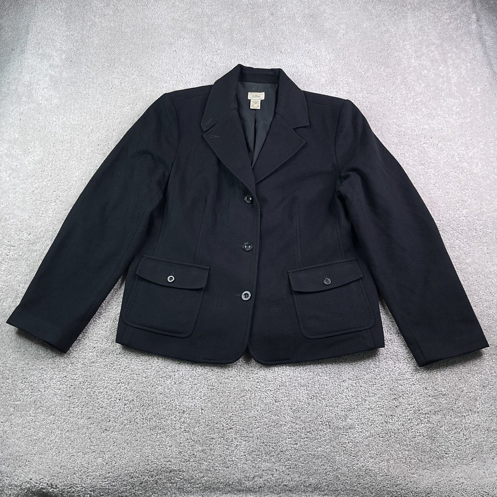 LL Bean Blazer Womens XL Black Wool Angora Blend Classic Career Professional